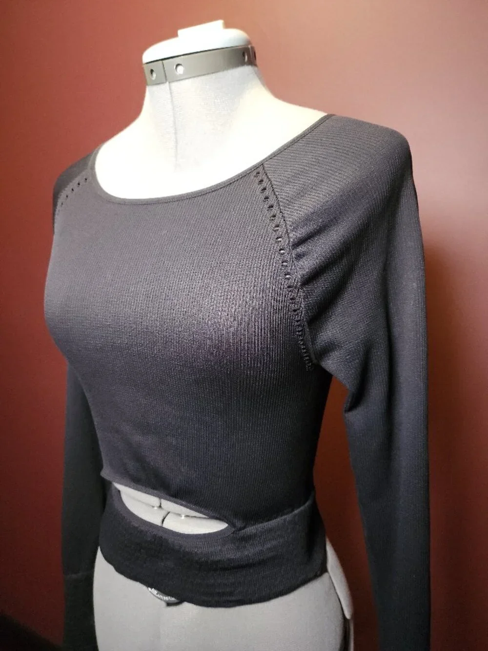 Free People Movement Black Crop Top - Cut It Out Long-Sleeve - M